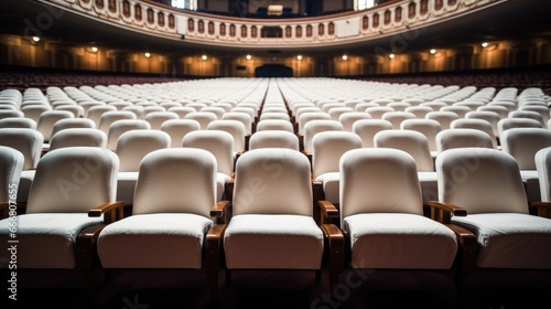 Rows of empty chairs at theatre.