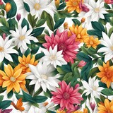 colorful realistic flowers seamless patterns design perfect for use digital print or backgrounds