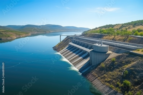 Aerial view of concrete dam