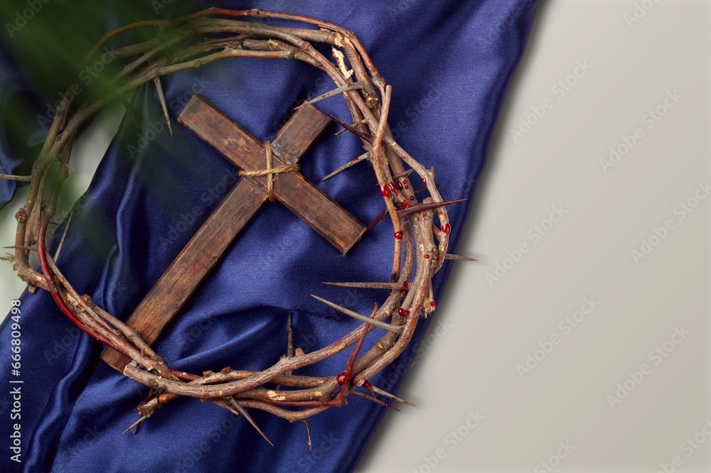 Fototapeta premium Wooden christian cross on dresk background