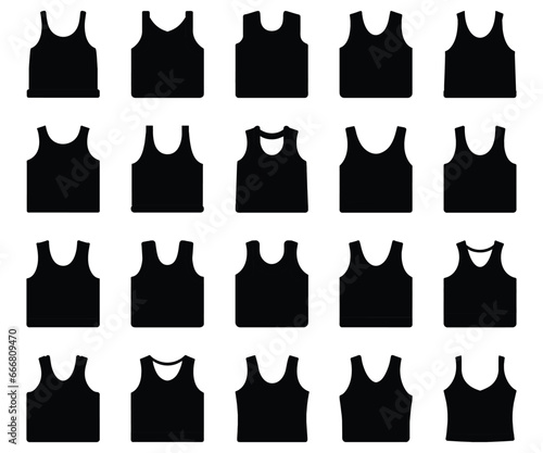 Set of silhouette women's tank tops, racer back, T-shirt, element vector illustration isolated 