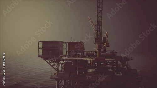 An oil rig in the middle of a body of water photo