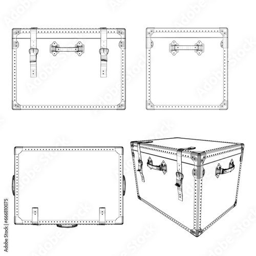 Retro Leather Chest Box Vector. Illustration Of Construction Isolated On White Background. A vector illustration Of A Vintage Trunk.