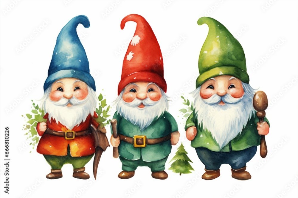 Watercolor set of cute gnomes isolated on white background. Created with Generative AI technology
Watercolor set of cute gnomes isolated on white background. Created with Generative AI technology