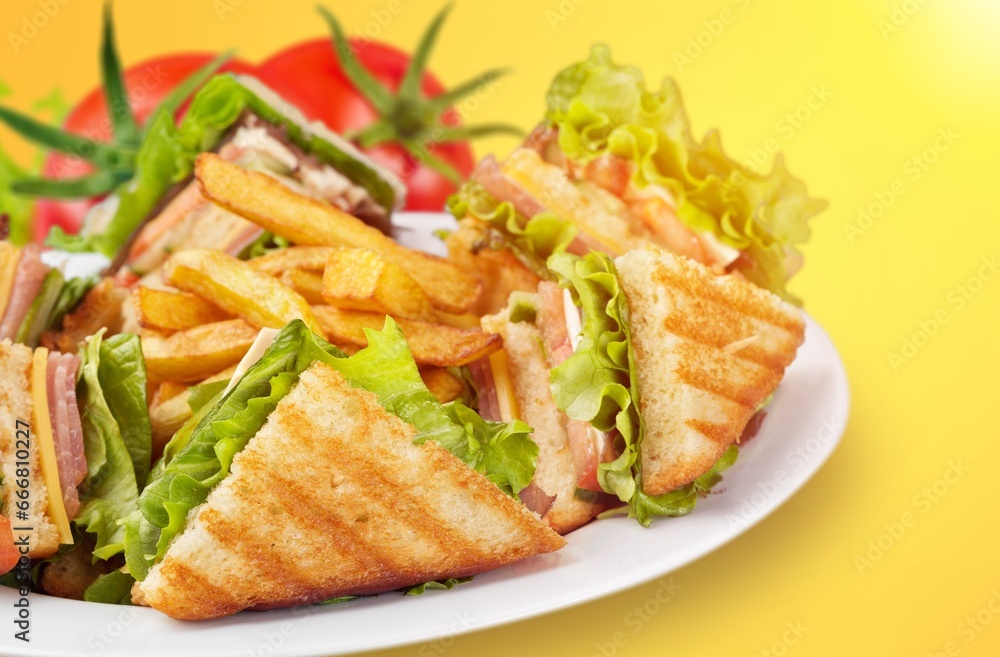 Tasty fresh sandwich with ham and cheese