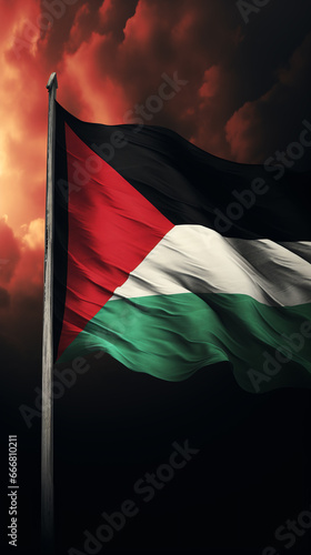 Palestine flag Palestinian on dark clouds Generative Ai © Haris