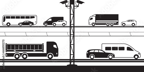 Traffic enforcement cameras on road – vector illustration