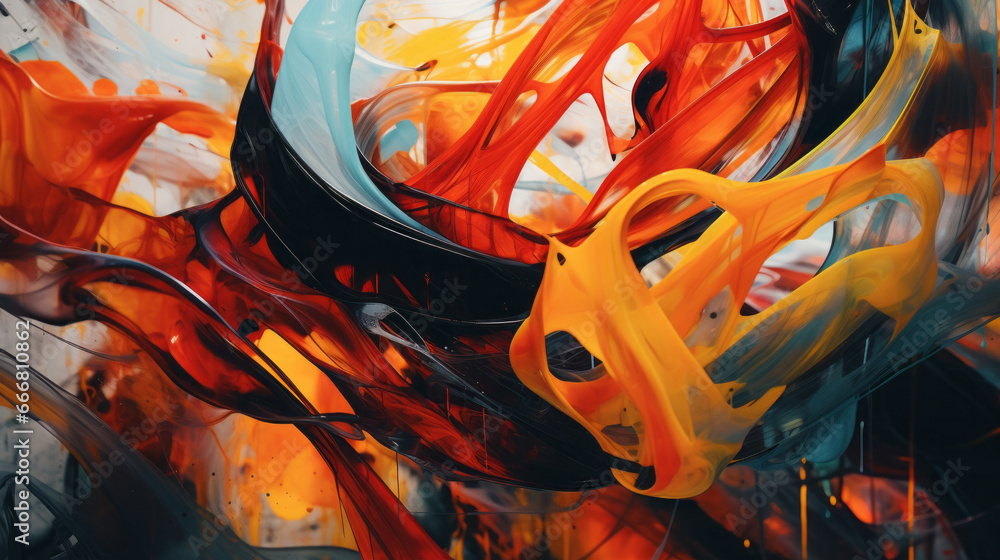 Fototapeta premium An abstract artwork featuring vibrant orange and blue hues against a clean white canvas