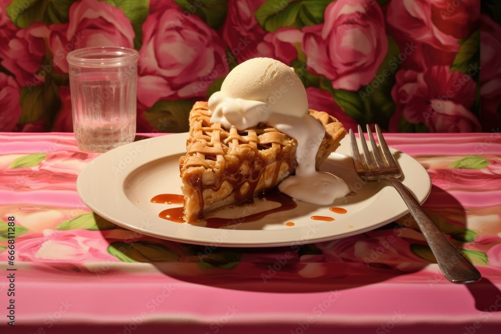 apple pie with ice cream. delicious traditional american food apple pie with ice cream. delicious traditional american food