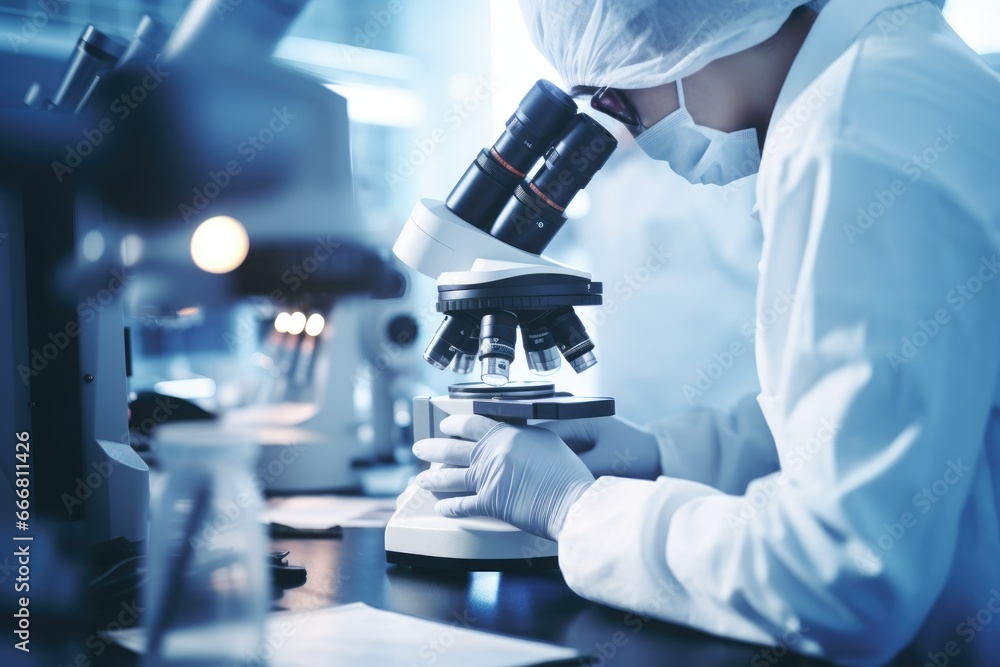 The doctor looks through a microscope. Laboratory. Study under a microscope. Bacteria, viruses. Checking tests for diseases. Chemist, biologist. The doctor looks through a microscope. Laboratory. Study under a microscope. Bacteria, viruses. Checking tests for diseases. Chemist, biologist.