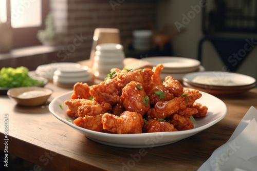 Korean fried chicken in batter. Tasty food. Street Food