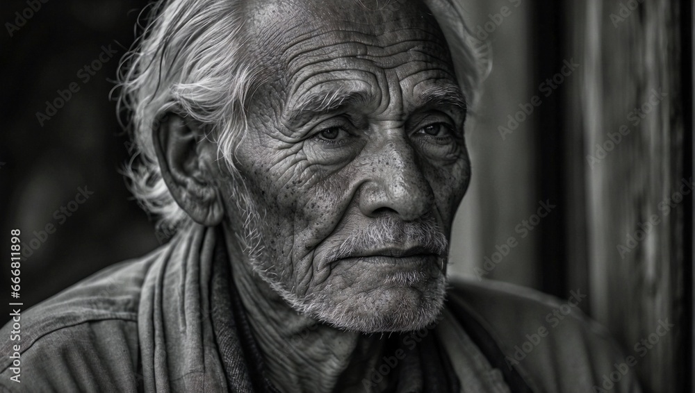 portrait of a old person in a stunning black and white photograph