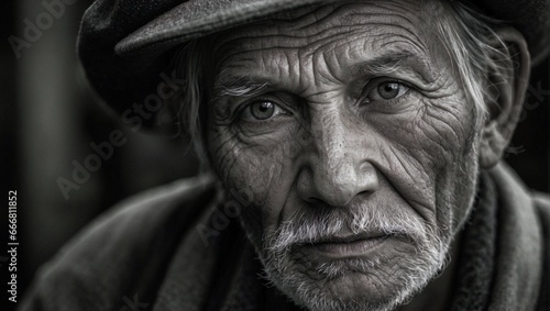 Elderly man in a stunning black and white photograph