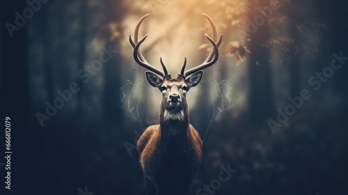 Wild deer isolated nature blurred background. AI generated image © prastiwi