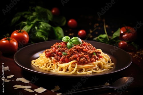 Italian Tradition: Spaghetti Bolognese with Rich Meat and Tomato Sauce - A Flavorful Pasta Dish Celebrated for Its Hearty Homemade Comfort.