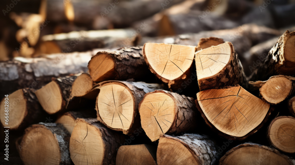 A stack of timber logs neatly arranged