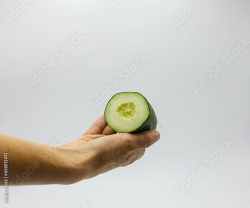 Fresh cut Cucumber with white background 