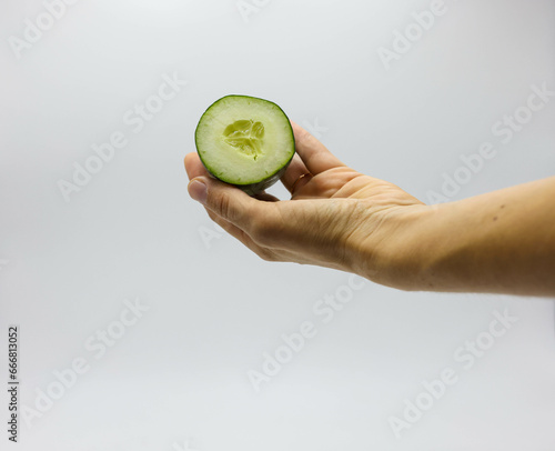 Fresh cut Cucumber with white background 