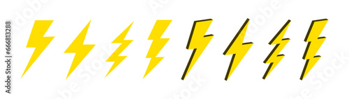 Flash lightning bolt icon set. flash thunder bolt icon. electric power vector icons - lightning energy bolt in yellow flat icon. Creative vector illustration
