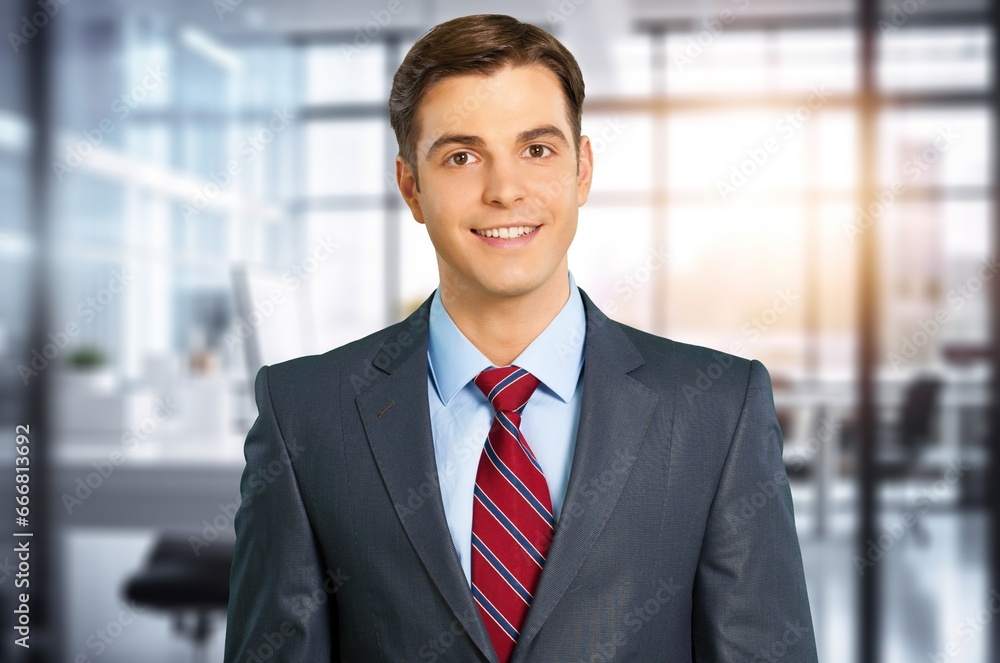 Portrait of business man at work in modern office, AI generated image Portrait of business man at work in modern office, AI generated image