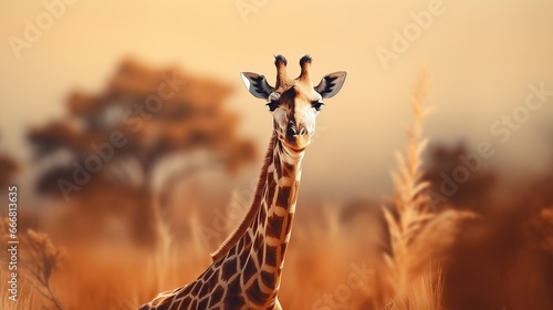 African giraffe on blurred nature background. AI generated image © prastiwi