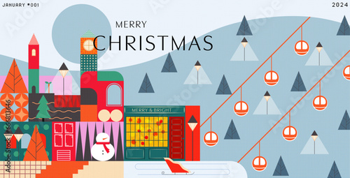 Merry Christmas and Happy New Year greeting cards. Xmas Design with geometric elements. illustration concept for invitation, poster, website banner, social media, marketing material.