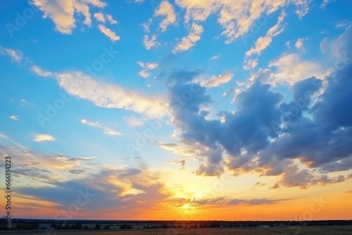 Sunset on blue sky. Blue sky with some clouds