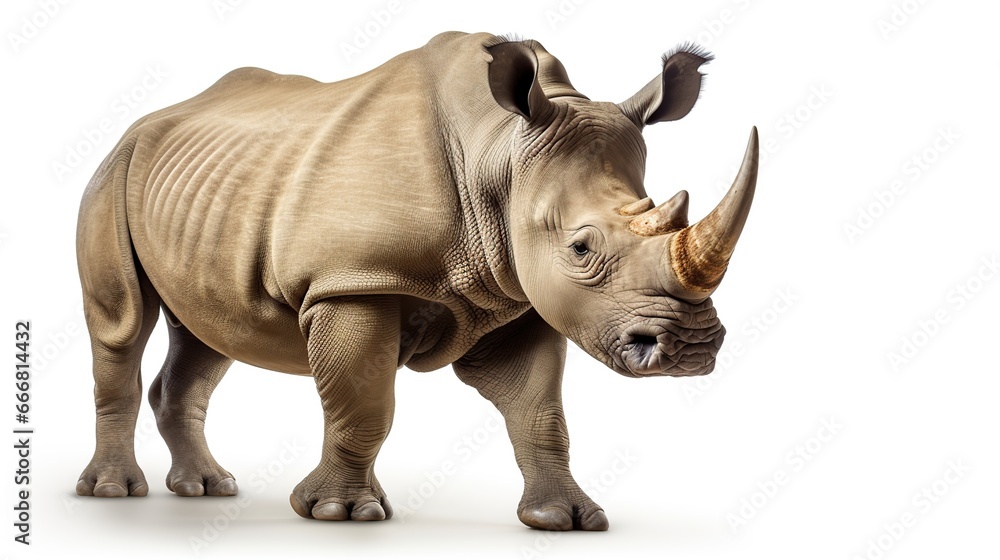 Big rhino animal isolated white background. AI generated image - obrazy, fototapety, plakaty 