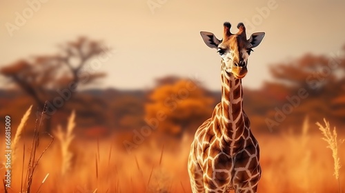 African giraffe on blurred nature background. AI generated image © prastiwi