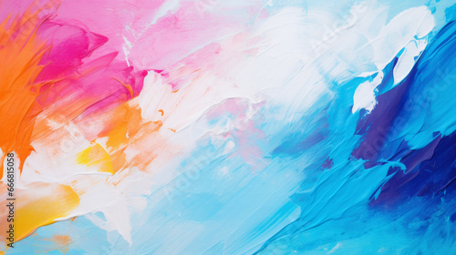 A vibrant and colorful abstract artwork with a mix of blue  pink  yellow  and orange