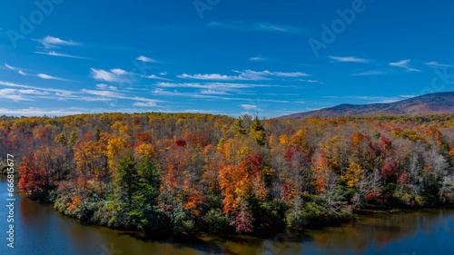 Aerial View Of The Changing Of The Leaves In The North Carolina Mountains