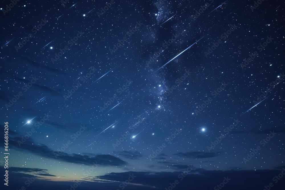 Beautiful starry night sky. Evening panorama in blue tones Beautiful starry night sky. Evening panorama in blue tones
