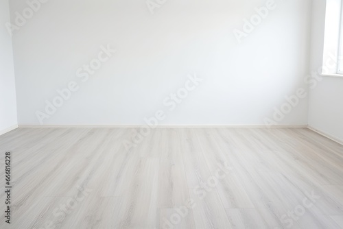 Empty white room with laminate floor © Оксана Олейник