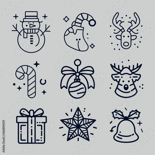 Set of christmas icons drawing in art deco line style photo