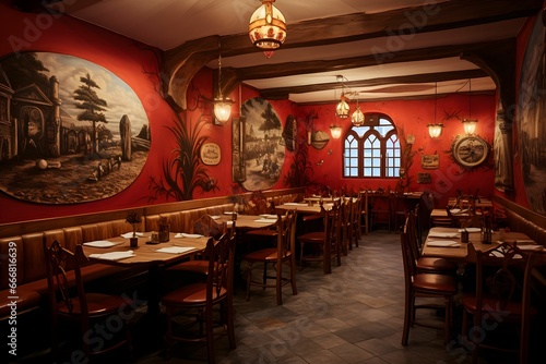 Ein elegantes Restaurant in rot von innen photo