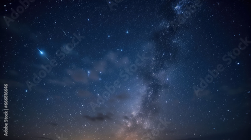 Beautiful starry night sky. Evening panorama in blue tones photo