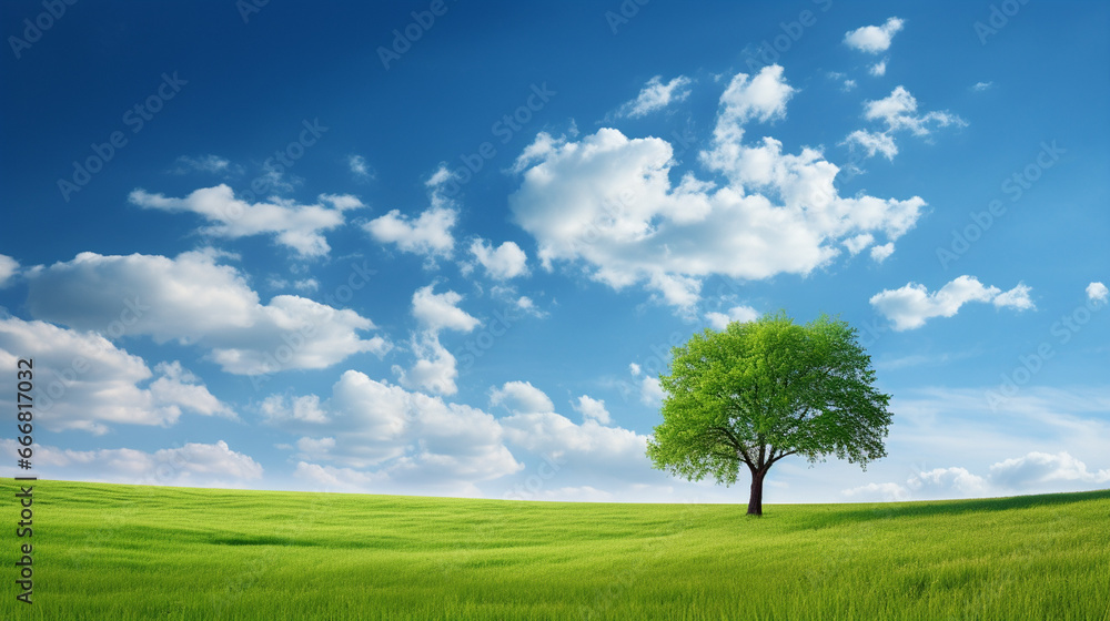 Obraz premium green field tree and blue skygreat