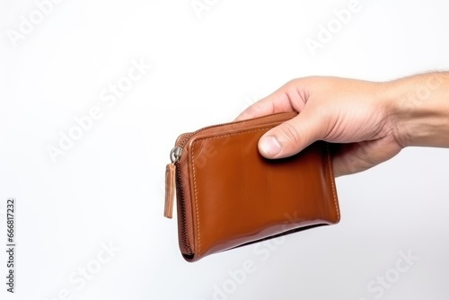 Man hand with wallet on white background