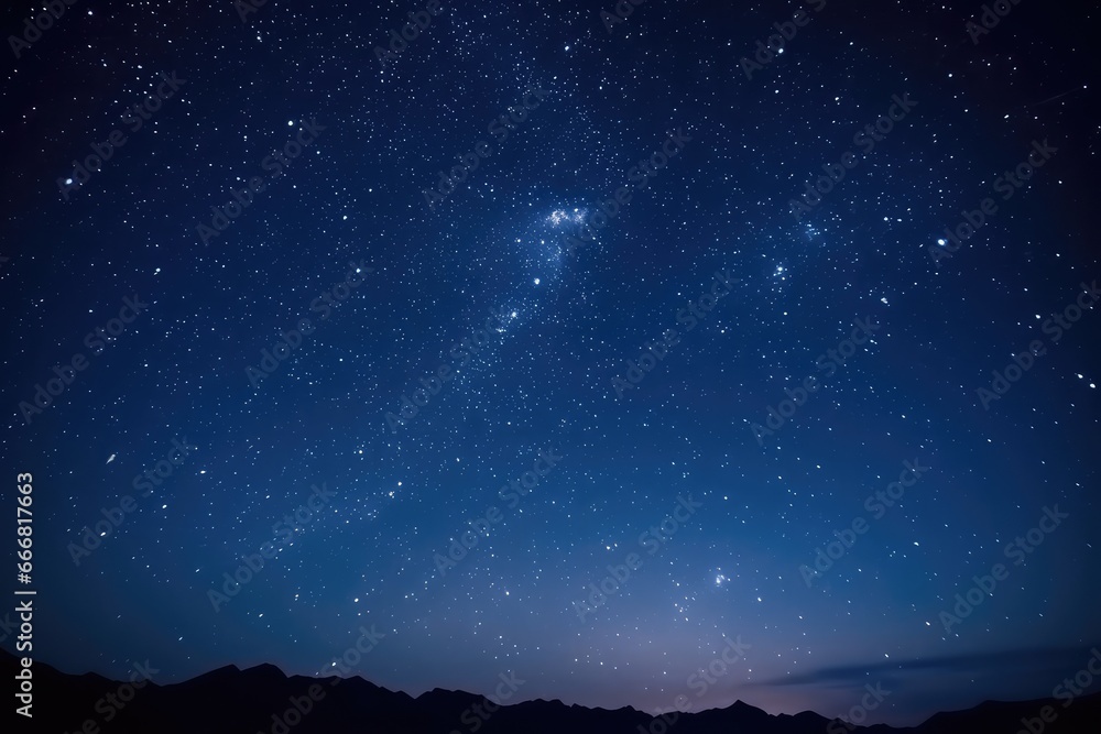 Beautiful starry night sky. Evening panorama in blue tones