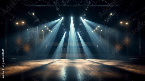 Night stage for a show with spotlights. Generation AI © MiaStendal