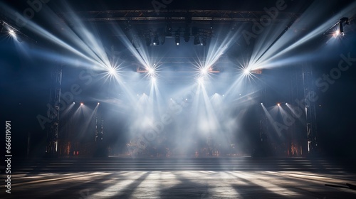 Night stage for a show with spotlights. Generation AI