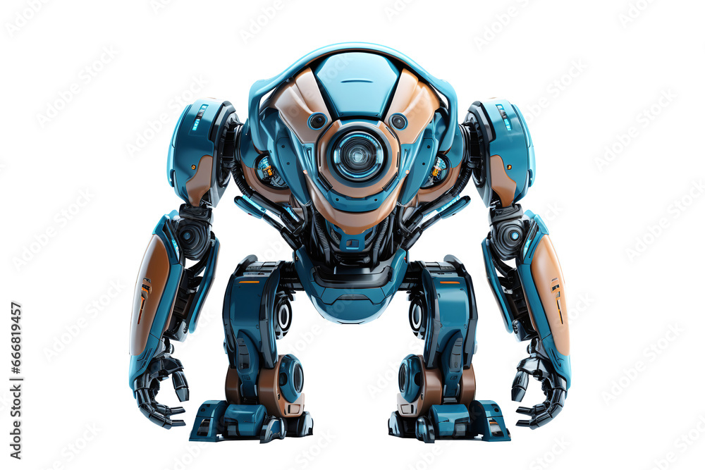 blue robot isolated on white background. Png file