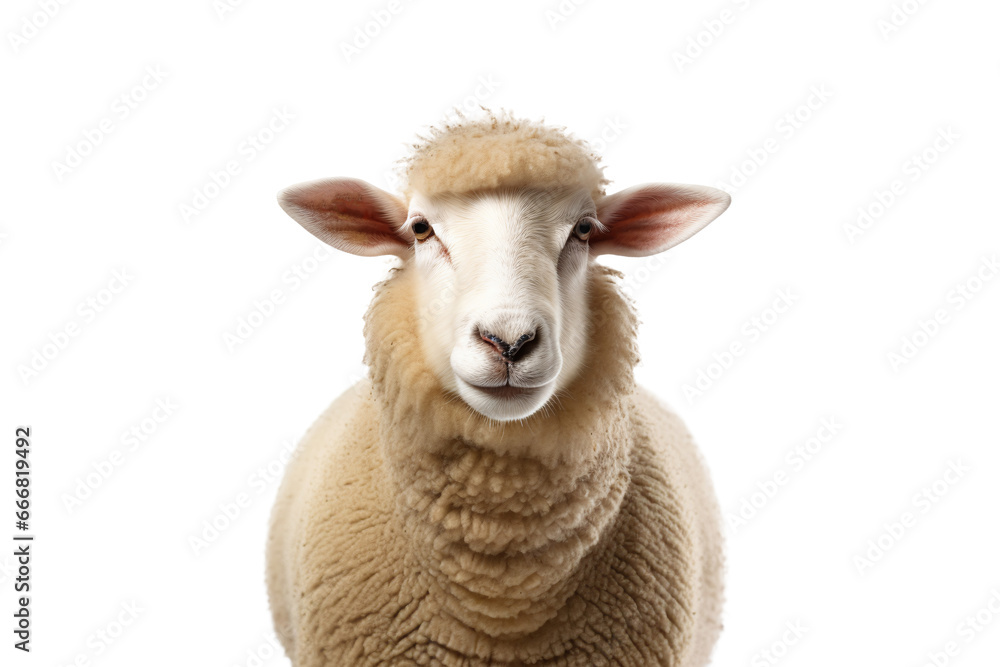 Fototapeta premium portrait of a sheep from the front isolated on white background. Png file