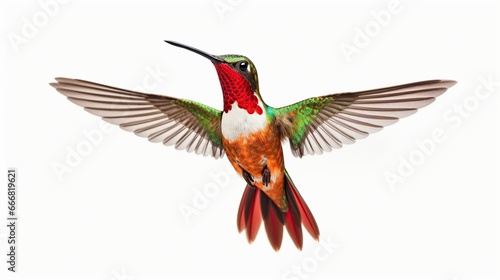 Beautiful flying Hummingbird on white background. AI generated image © prastiwi