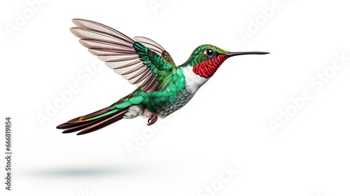Beautiful flying Hummingbird on white background. AI generated image © prastiwi