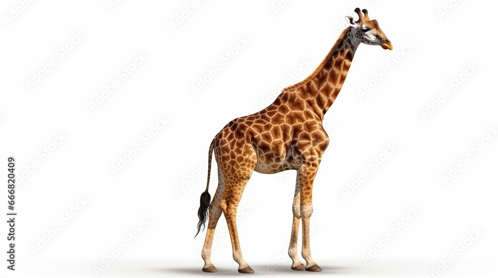 Side view of African giraffe on white background. AI generated image