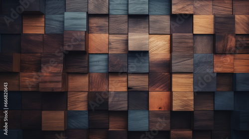 A rustic wooden wall made of interlocking blocks