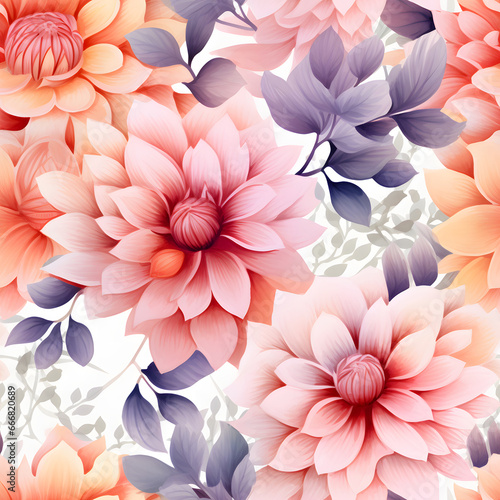 floral watercolor seamless pattern on white background 
