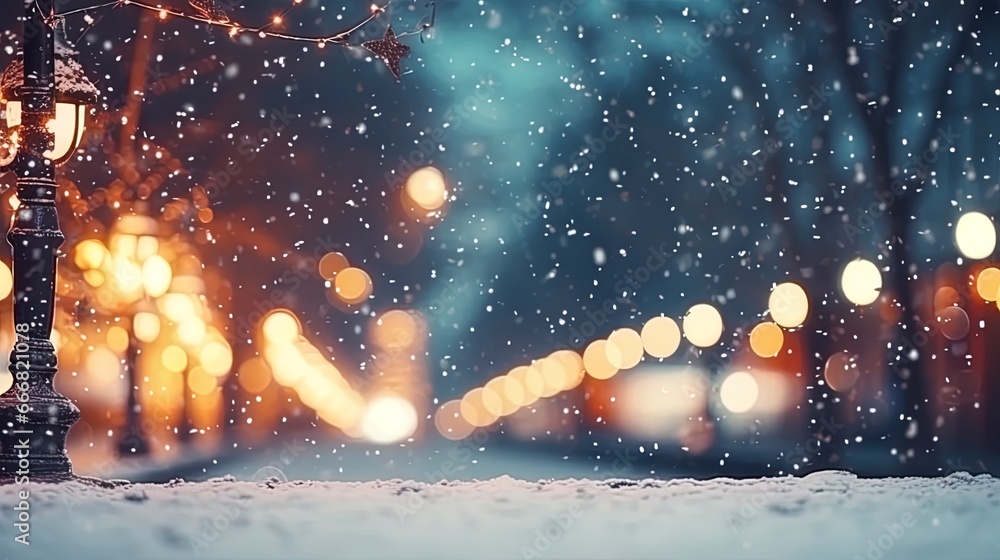 Blurred bokeh of a festive winter city, big city lights. Generation AI Blurred bokeh of a festive winter city, big city lights. Generation AI