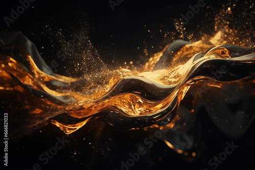 abstract background golden fluid on black